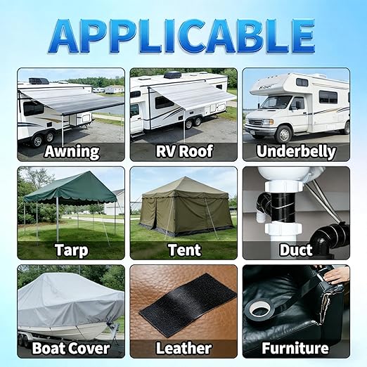 Outdoor Waterproof Repair Tape, Heavy Duty UV Proof Patch for RV, Awning, Tent, Tarp, Boat Cover and Fabric Repair, Black 5 in x 180 ft