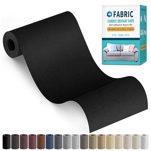 Fabric Repair Tape, Self-Adhesive Couch Patch Repair Fabric Patches for Furniture, Couch Repairing Kit Tape for Upholstery, Carpets, Chairs, Sofas, Pillows Microfiber Velvet 4x79 Inch Black
