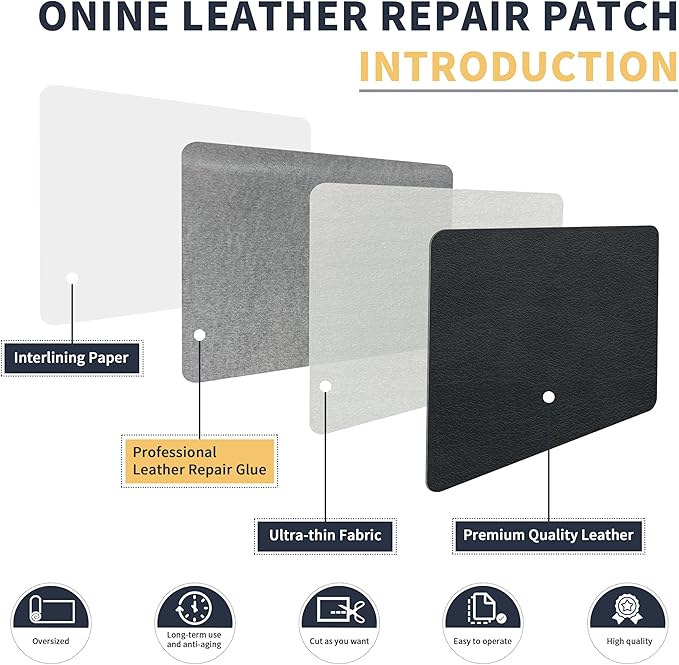 ONine Leather Repair Tape,Self Adhesive Leather Repair Patch,Leather Patches for Furniture,Sofa,Car Seats,Office Chair. Vinyl Repair Kit 8x48in(Dark Grey)