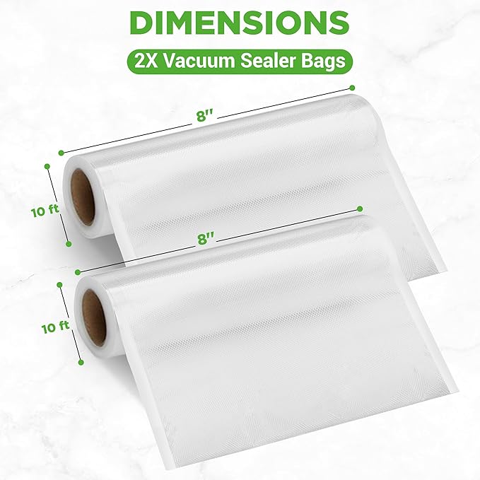 NutriChef Vacuum Sealer Bags 8x10 Rolls 2 Pack - Food Saver, Seal a Meal - Commercial Grade, Heavy Duty, Wrinkle Free, Keeps Produce Fresh, Ideal for Storage, Meal Prep, Sous Vide Cooking