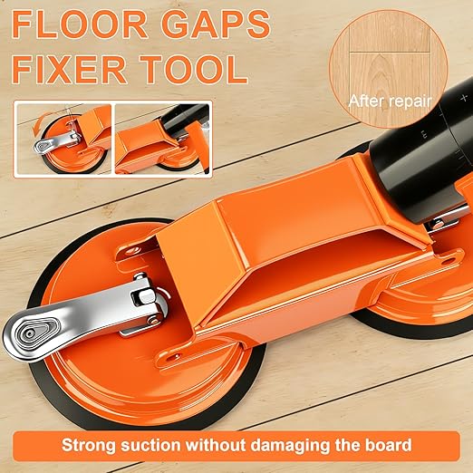 Heavy Duty Floor Gap Fixer Tool, 45° Striking Surface Floor Gap Repair Tool with Dual Suction Cup/Rubber Mallet Hammer/Anti-Slip Stickers/Cushion Pads/Gloves for Hardwood Tile and Stone Baseboard
