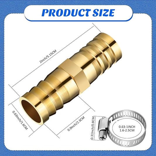 Zhengmy 12 Pcs 5/8-3/4 Inch Hose Repair Kit Brass Barb Fitting Garden Water Hose Repair Connectors with Claps Fiting with 8 Pcs Stainless Steel Pipe Clamp for Fuel Air