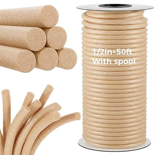 MotiMind 1/2 Inch x 50 ft Foam Backer Rod for Gaps Joints Concrete Crack Filler Caulk Saver Bulk Foam Backing Rod Concrete Filler Rope for Weather Stripping Door Seal (Sandy)