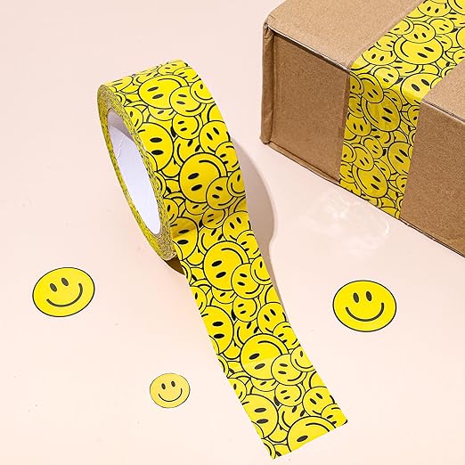Whaline 109Yard Smile Face Packing Tapes Waterproof Cute Cartoon Shipping Tape Sticky Decorative Gift Wrapping Tape for Small Business DIY Crafts Box