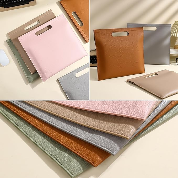 Premium PU Leather Waterproof File Folder & File Jackets & File Pockets Easy to Clean Document Organizer, Multi-Color Options, 13.34x12.56in, Ideal for Students & Professionals (Grey)