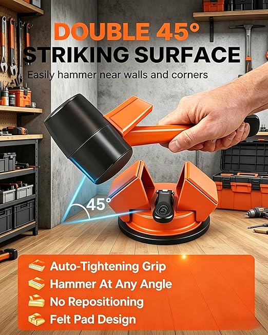 Heavy Duty Floor Gap Repair Tool, 45° Striking Surface Iron Laminate/Vinyl Floor Gap Fixer with Enhanced Suction Cup, Slot Cutter and 5Pcs Sticky Pads, Professional Flooring Gap Closing Tool