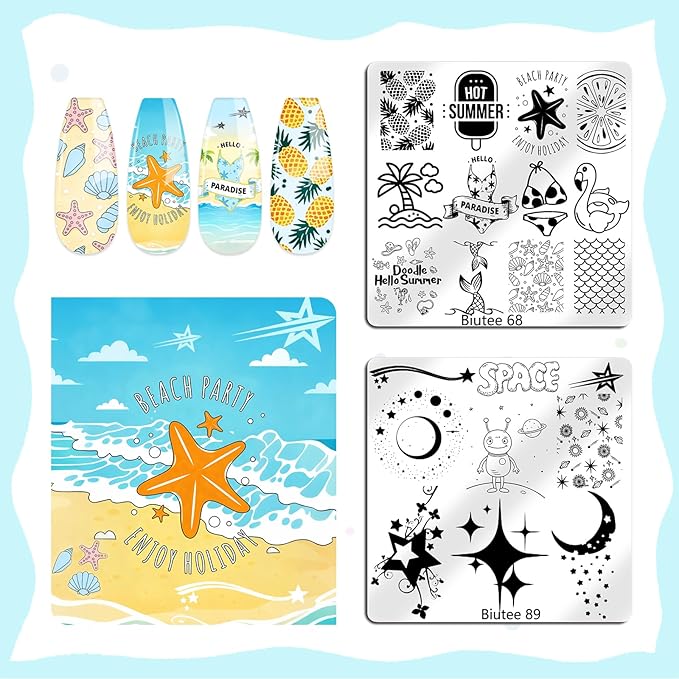 Biutee 16PCS Nail Stamping Plates Nail Stamper Kit with Nail Stamper, Scraper & Storage Bag, Nail Stamping Kit Nail Art Stamping Plates with Butterfly Flower Leaf Bowknot Design for DIY Nail Art
