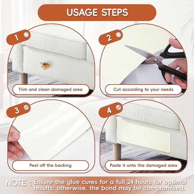Linen Fabric Repair Tape 4.7x63 Inch, Self Adhesive Couch Patch Repair Fabric Tape for Furniture, Linen Patch Kit for Couch, Carpet, Upholstery, Chair, Sofa, Cushion, Bag (Beige White)