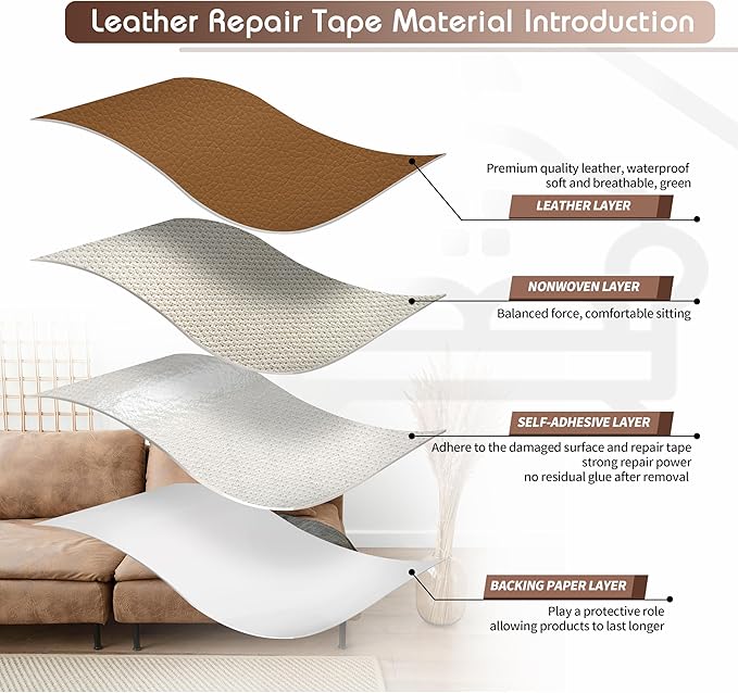 KING MOUNTAIN Leather Repair Patch,16 x 60 Inches self Adhesive Leather Repair Tape for Damaged Leather Furniture, Sofa Seating,Car Seats, Leather Goods(Light Brown)