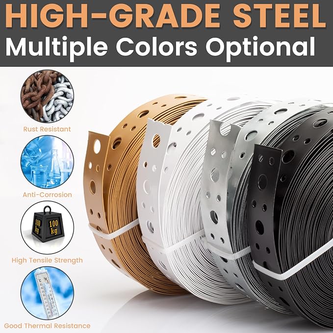 Galvanized Metal Pipe Strap 1-Inch x 33FT 0.6mm Thickness for Pipe Support Pipe Hanger Strap Metal Strapping with Holes