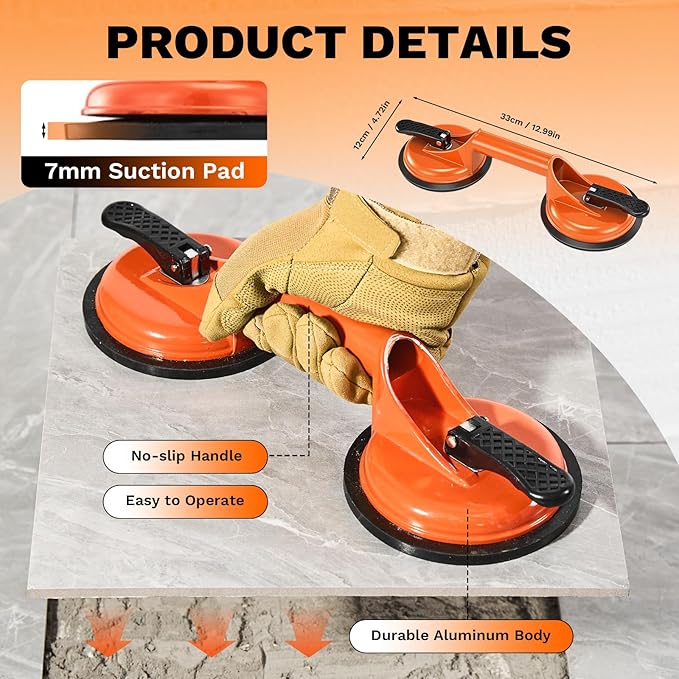 Saker Laminate Floor Gap Repair Tool,Suction Cup Lifter with Rubber Mallet and Wider Heavy Duty Pull Bar,Floor Gap Repair Kit,for Moving Glasses and Floating Wood Floors