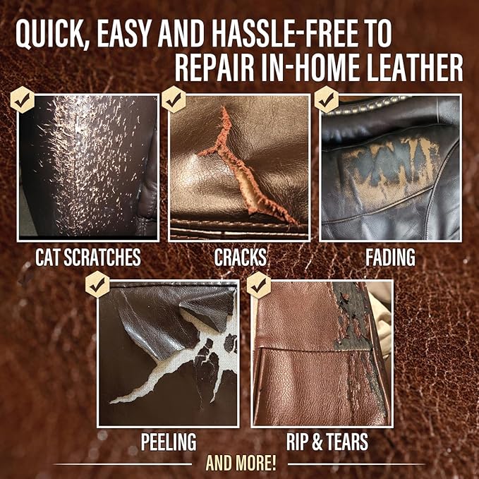 Leather & Vinyl Repair Kit for Couch, Furniture, Sofa, Chair, Car Seat | Brown Shades, No Skills Needed, for Cat Scratch, Tear, Crack, Hole on Faux Upholstery, Recliner, Purse, Shoes, Jacket, RV