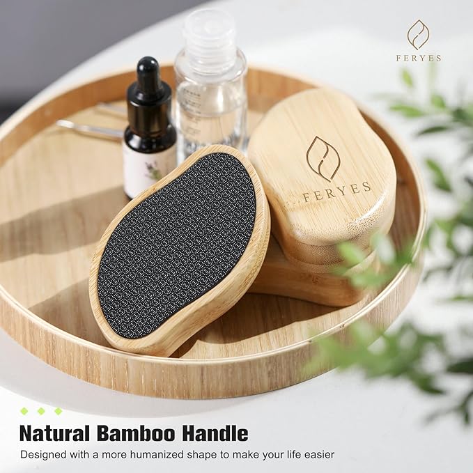 FERYES Glass Foot File Callus Remover with Bamboo Handle - Nano Glass Foot Scrubber for Dead Skin Pedicure File - Your Path to Silky, Smooth Feet
