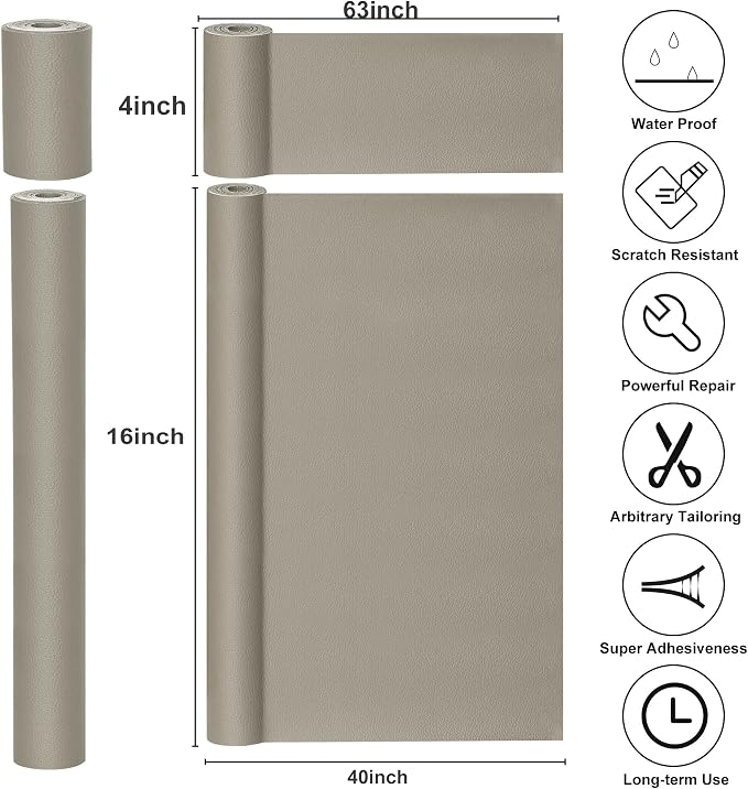 YAFLC Leather Repair Patch for Furniture, 40" x 16" Self Adhesive Leather Repair Kit Vinyl Repair Tape for Car Seat Sofa Jackets Couches Chair Khaki