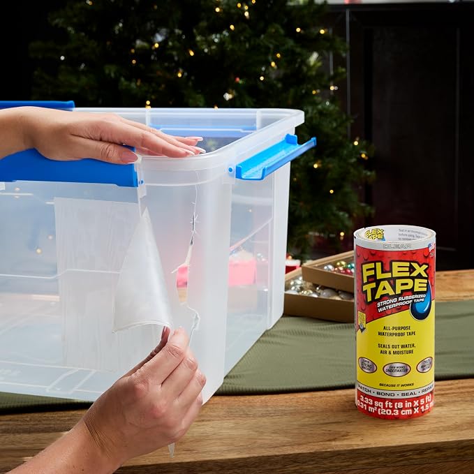 Flex Tape, Original Thick Flexible Rubberized Waterproof Tape - Seal and Patch Leaks, Works Underwater, Indoor Outdoor - Home RV Roof Plumbing and Pool Repairs, Clear, 8 in x 5 ft, Pack of 1