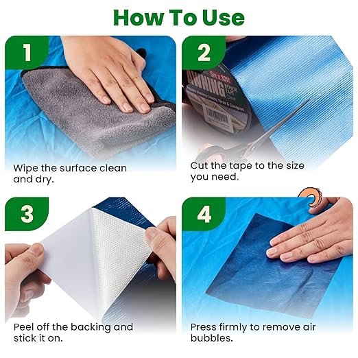Awning Covers & Tarp Repair Tape - Waterproof Self Adhesive Patch Repair Kit | Patch Tapes for Awnings, Outdoor Canopies, Patio Awnings, Gazebos, Tents, RV, Canvas, Boat Covers (Blue, 3 Inch X 25 Ft)