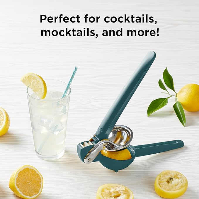 Chef'n FreshForce Lemon Squeezer Citrus Juicer, Manual Hand Press with Dual-Gear Power for Maximum Juice Extraction, Durable, Collard Green