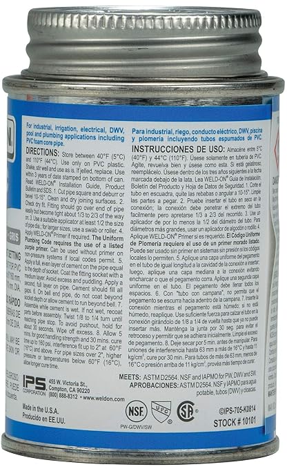 Weld-On 10101 705 Industrial Grade PVC Medium-Bodied High Strength Solvent Cement - Fast-Setting and Low-VOC, Gray, 1/4 Pint (4 fl oz)