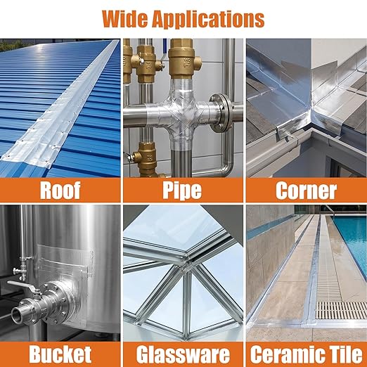Butyl Waterproof Tape, 2 inch x16 feet Aluminum Foil Tape, Butyl Sealant Tape for RV Roofs, Boats, and Pipes, and for Glass & EPDM Roof Leak Patching, Silver