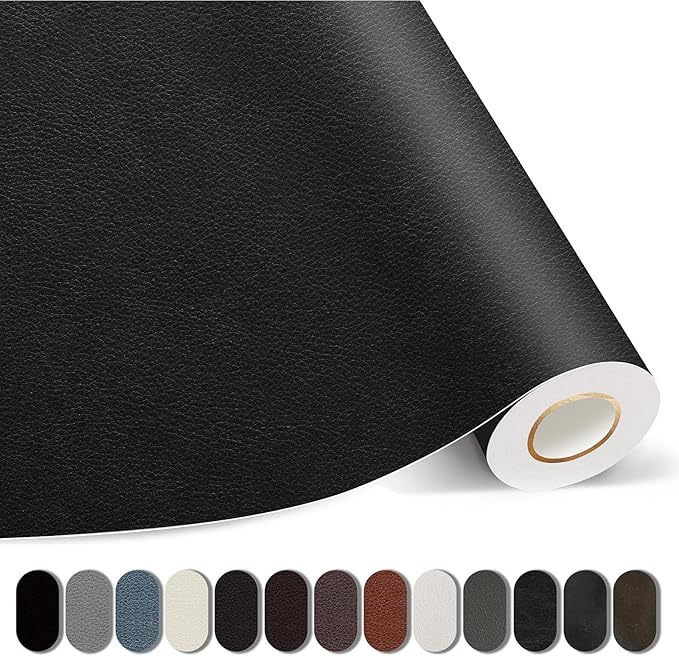 Kangshoon Leather Repair Patches, 35X158 Inch Self-Adhesive Leather Repair Tape, Stretch Vinyl Repair Kit for Couch Furniture Sofas Car Seats (Black, 35X158 Inch)