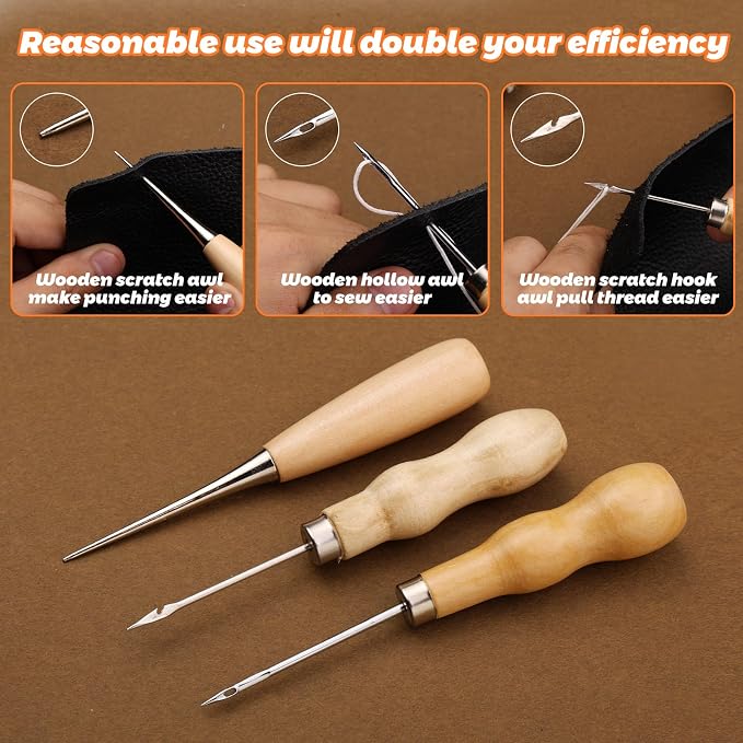 Tikjiua 54Pcs Upholstery Repair Sewing Kit, 8Pcs Waxed Thread, Leather Sewing Needles, Stitching Awl, Thimble, Heavy Duty Upholstery Repair Kit for Carseat Backpack Carpet Boots Shoes Canvas Sofa