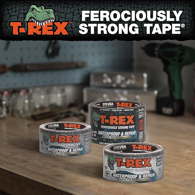T-REX Flexible Waterproof Tape - Heavy Duty Adhesive Waterproofing Tape for Repair, Leaks, Roof Patches - Extreme Weather & UV Resistance - Black, 1.88" x 30 ft. (Pack of 2)