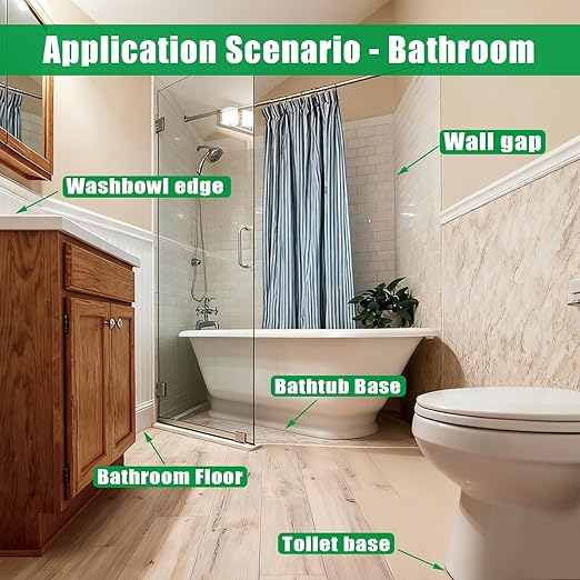 Black Caulk Tape, Bathroom Caulking Silicone Waterproof for Shower, Bathtub, Toilet Seal, Sink Edge Protector Kitchen Tape, Self-Adhesive Peel and Stick Removable Caulk Strip (1.5" x 10.5Ft, 2 Roll)