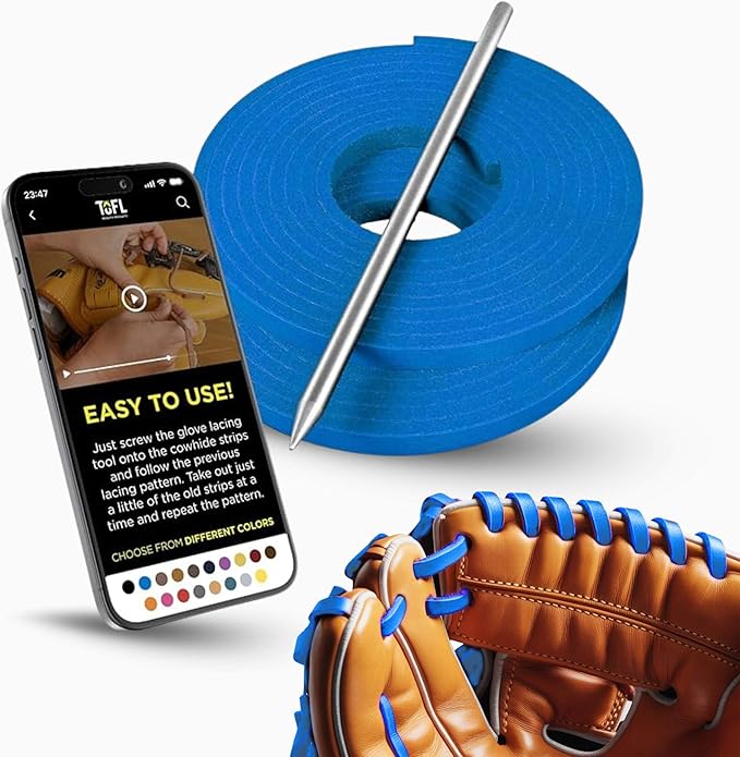 TOFL Softball and Baseball Glove Lace Kit | Mitt Lace Glove Repair Lacing Kit | 2 Leather Laces with Lacing Needle for Catchers Glove