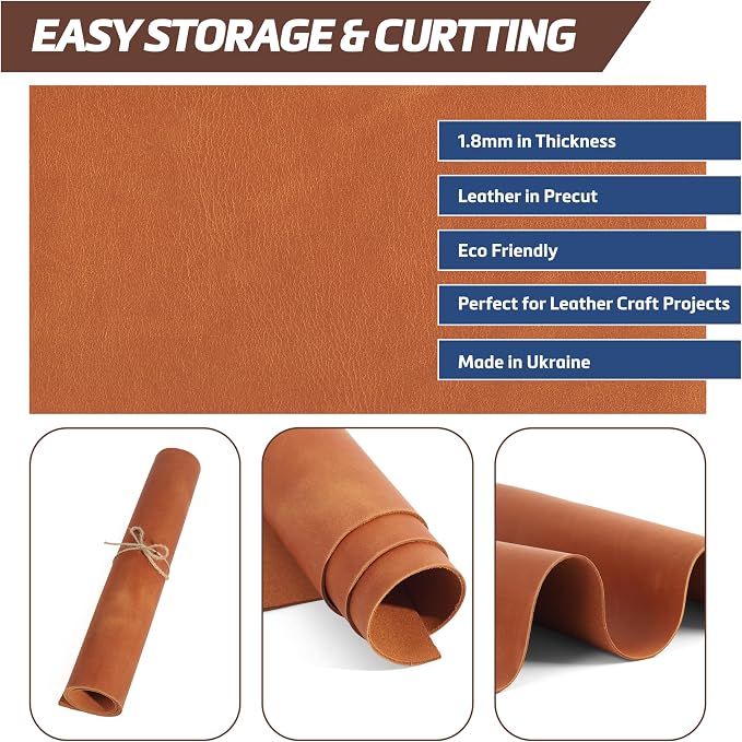 Shkira 12''X24'' Genuine Caramel Leather Sheets for Crafts - Square 2.0MM Thick Genuine - Thick Cowhide Pieces Square - Leather Sheet for Arts