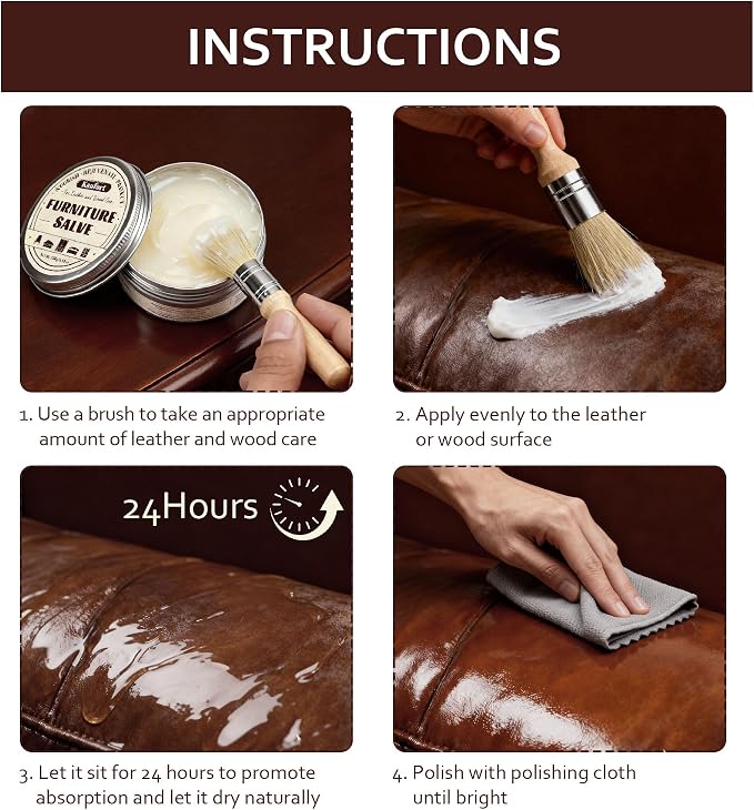 Leather & Furniture Repair Salve, Furniture Salve with Brush for Leather Wood, Leather Conditioner Help Prevent Cracking or Fading