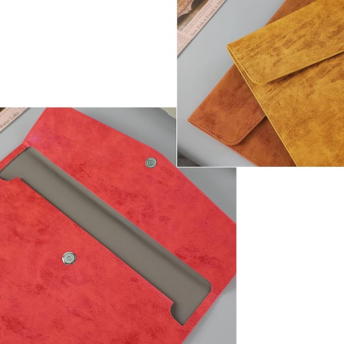 PU Leather A4 File Folder Document Holder Waterproof Portfolio Envelope Folder Case with Snap Closure Red