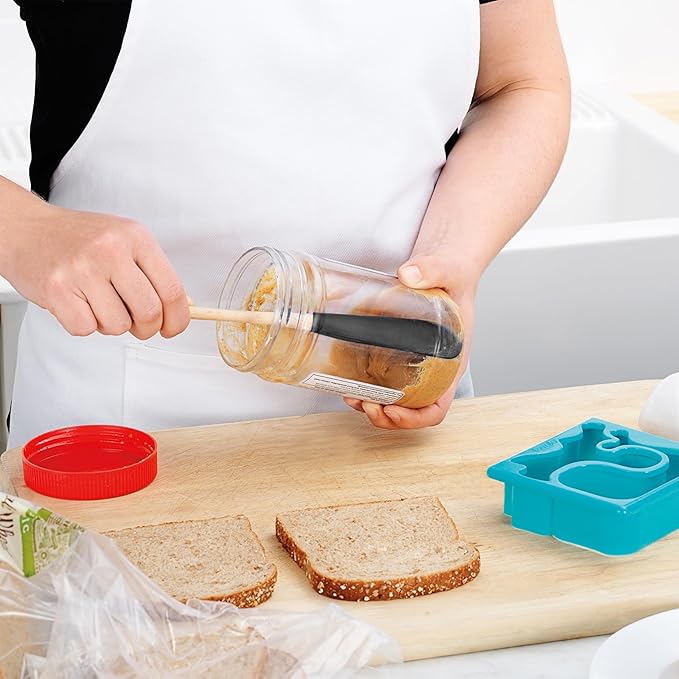 Tovolo Flex Core Jar Scraper With Wood Handle Long Silicone Spatula For Peanut Butter Jelly Jars, Heat Resistant BPA Free Long Handle Jar Spatula for Scraping Spreading Black