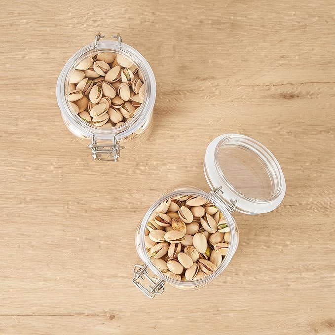 Restaurantware-Met Lux 29 Ounce Hinged Food Storage Jars, 2 Airtight Jars With Lids - Rubber Gasket, Wide Mouth, Clear Plastic Square Canisters, For Kitchen And Pantry Storage Of Bulk Dry Food