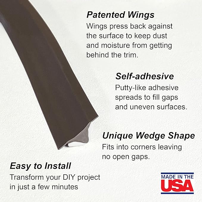 InstaTrim Peel & Stick Flexible Caulk Tape & Trim, Easy to use, self-Adhesive, Caulk sealant for Floors, Doors, Windows, counters, tubs and More - Made in USA, 3/4 inch x 10 feet, Bronze
