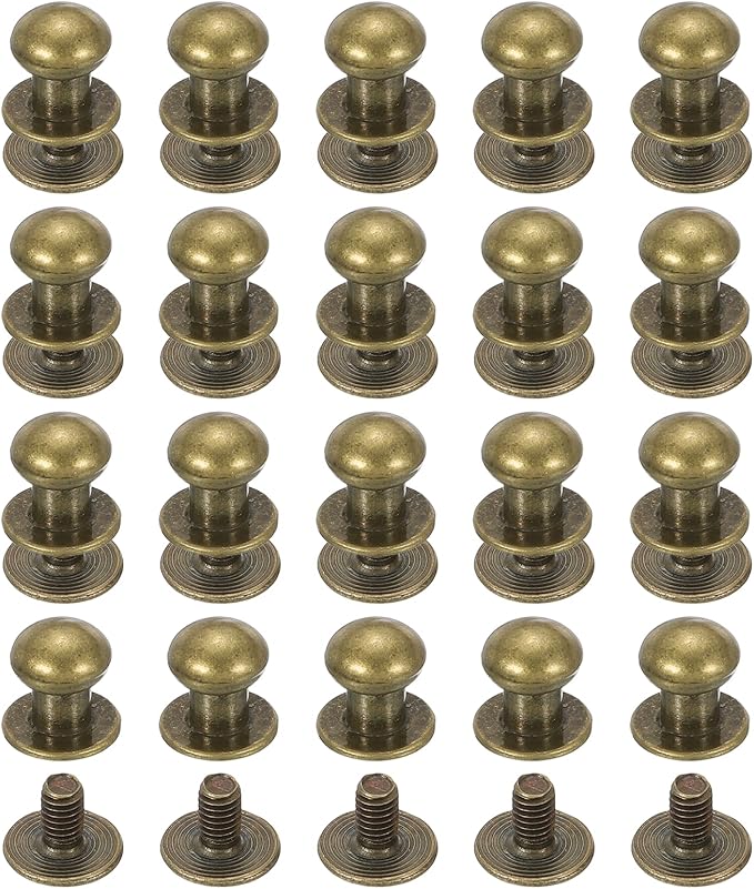 PATIKIL 8 mm Leather Rivets, 20 Sets Ball Head Stud Screw Back Round Head Button Chicago Screw Nipple Stud Rivet for Leather DIY Craft Handbag Belt Repairs, Bronze