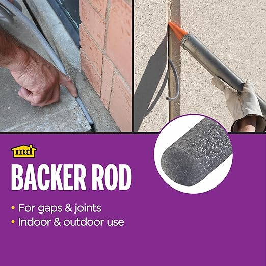 M-D Building Products - Versatile Gray Foam Backer Rod - Essential Caulk Saver for Sealing Concrete Gaps, Expansion Joints, and Crack Filling, 10 Feet, Black (19100)