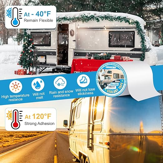 RV Roof Tape white, 8" x 33' Automotive Butyl Sealant Tape for Processing, UV Resistant, Waterproof, Used for RV Roofs, Campervans, Trailers, Boat Seal Leak Repairs, Windows, Headlights (8INCH X33FT)