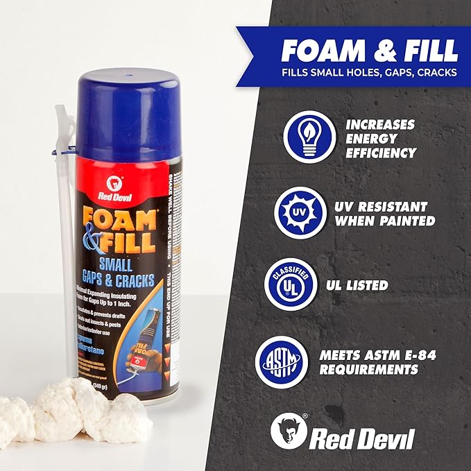 Red Devil 091312 Foam & Fill Small Gaps & Cracks Expanding Polyurethane Sealant, 12 oz, Off-White, Case of 12