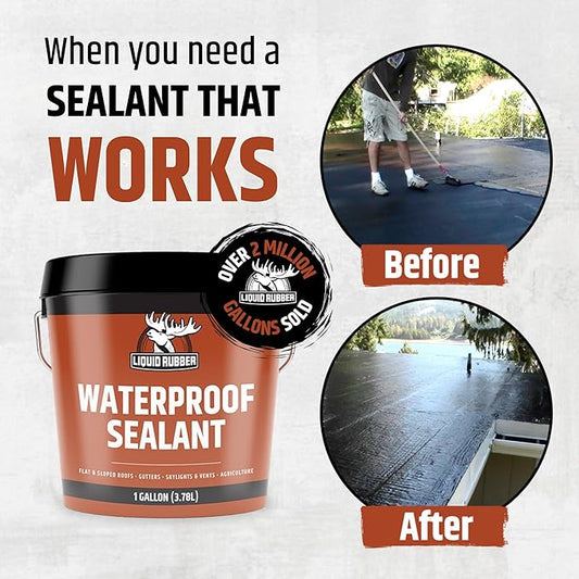 Liquid Rubber Waterproof Sealant – DIY Leak Repair Coating for Flat, Metal & Low Slope Roofs, Foundations, Gutters & More – Flexible Protective Membrane - Black - 2.5 Gallon