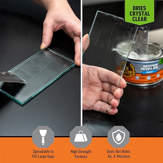 Gorilla Waterproof Patch & Seal Rubberized Sealant Paste, 12.8 Ounce Can, Clear (Pack of 1) - Stops Leaks, Flexible Gap & Crack Filler, Shrink & Mildew Resistant, Paintable