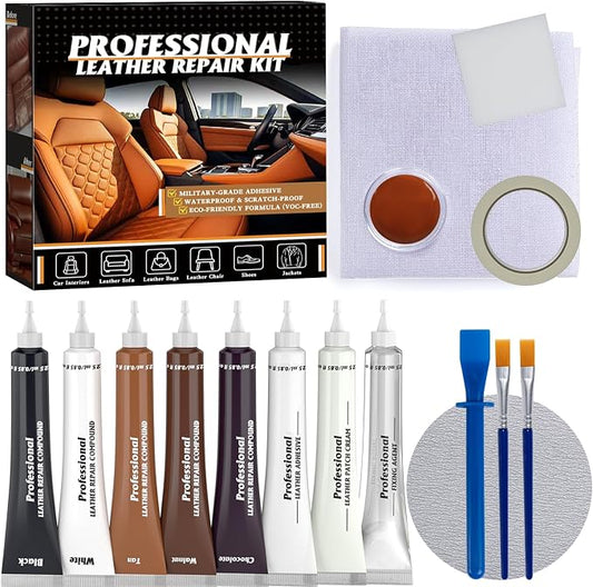 Leather Repair Kit for Furniture, Vinyl Repair Kit with Super Easy Instructions to Match Any Brown Color, Restore Any Glossy Leather Surface, Car Seats, Sofa, Jacket, and Purse