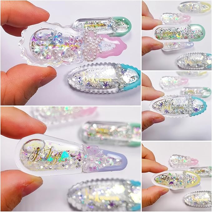 Hair Clips Resin Shaker Molds Set Barrette Pack of 12 Epoxy Silicone Trays Precision Tip Applicator Bottle Kit Bundle