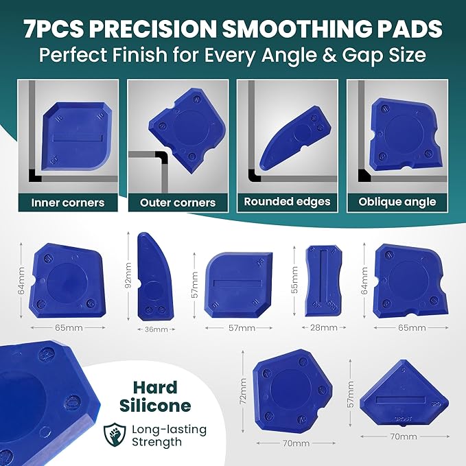 Caulking Tool Kit 23PCS – Complete Silicone Caulk Remover, Grout Scraper, Sealant Finishing Tool & Smoothing Pads – No Extra Tools Needed – Bathroom, Kitchen, Window & Floor