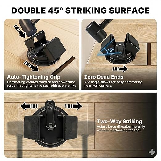 Floor Gap Fixer Tool Heavy Duty 45°Striking Surface Floor Gap Repair Tool Made of Iron & Enhanced Suction Cup with Slot Cutter and 5pcs Sticky Pads for Fixer Laminate/Vinyl Flooring Tools