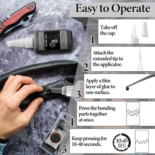 50g Black Glue for Rubber Adhesive - Instant Super Glue All-Purpose Bonding for Tire, DIY Crafts, Edge, Tube Shoes, Metal and Other Materials