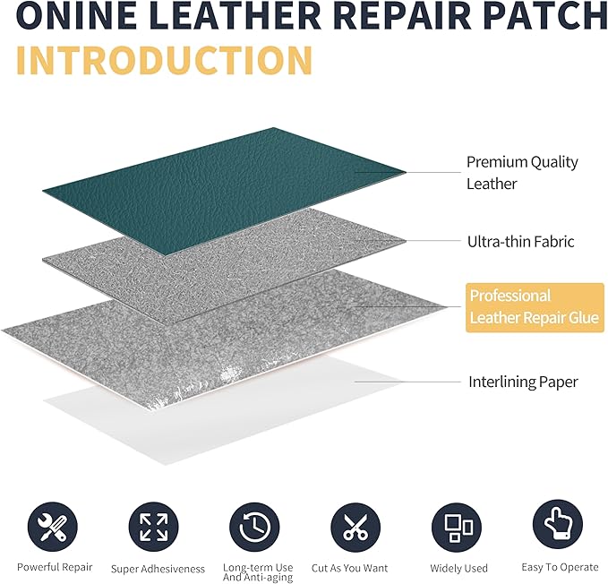 ONine Leather Repair Patch，Leather Repair Tape, 3 x 60 inches Leather Repair Patch for Furniture,Vinyl Repair kit，Leather Couch Patch，for Sofas, Furniture(Turquoise Blue-Litchi Grain)