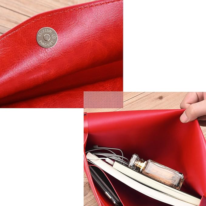 PU Leather A4 File Folder Document Holder Envelope Folder Case with Snap Closure for Receipt Contract Red