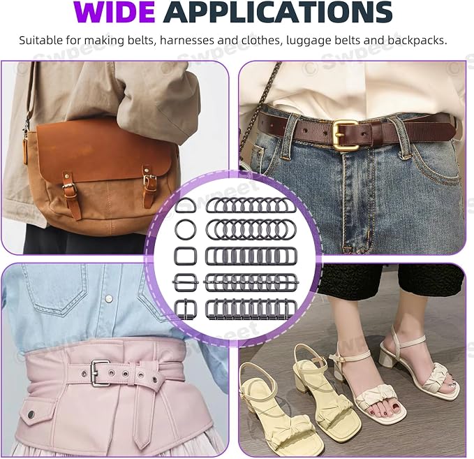 Swpeet 5 Style Metal Buckles - Adjustable Slide, D Ring, Circular Ring