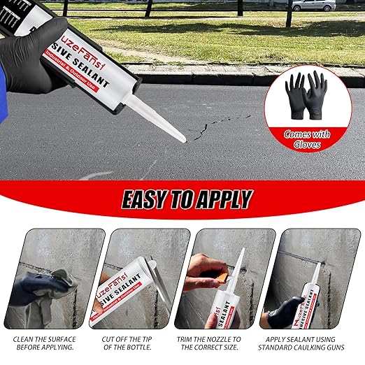 Concrete Crack Filler and Sealant Self-Leveling, Fast Curing Cement Crack Filler Concrete Sealer Outdoor Waterproof Caulking Glue for Cement-Based Materials Gray(10.1 fl. oz, 2 Pack)
