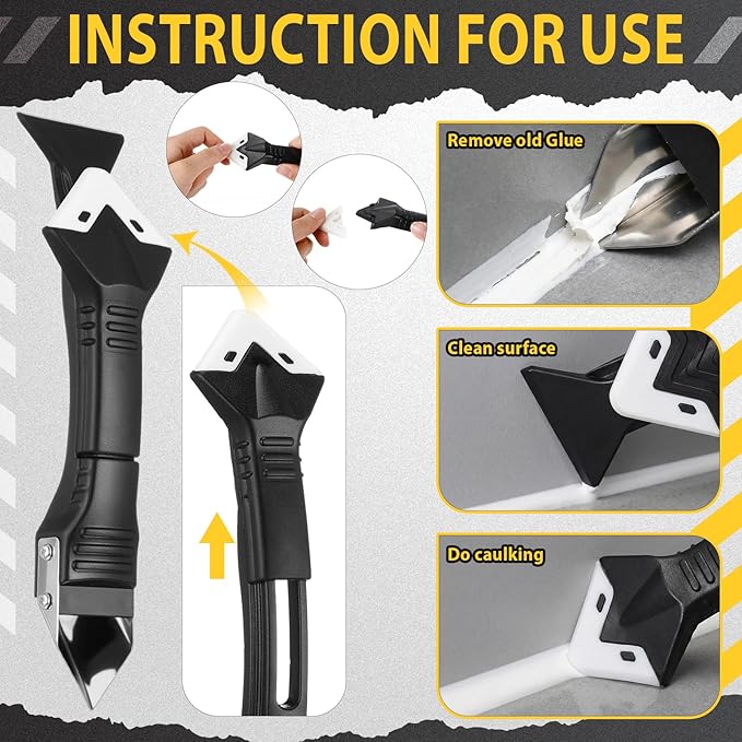 7 Pcs Professional Caulk Gun Kit with Caulk Removal Tool & Putty Knife 5 in 1 Caulking Tool Set for Caulking Removal Home Outdoor Kitchen Bathroom Repairs
